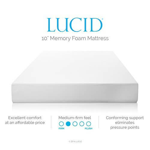LUCID 10 Inch Memory Foam Mattress - Dual-Layered - CertiPUR-US Certified - 25-Year Warranty