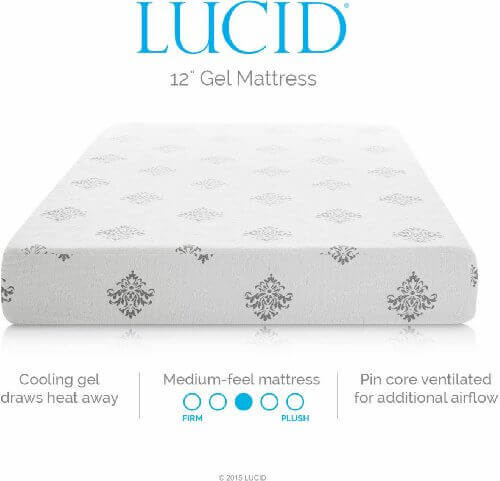 LUCID 12 Inch Gel Memory Foam Mattress - Triple-Layer - 4 Pound Density Ventilated Gel Foam - CertiPUR-US Certified - 25-Year Warranty