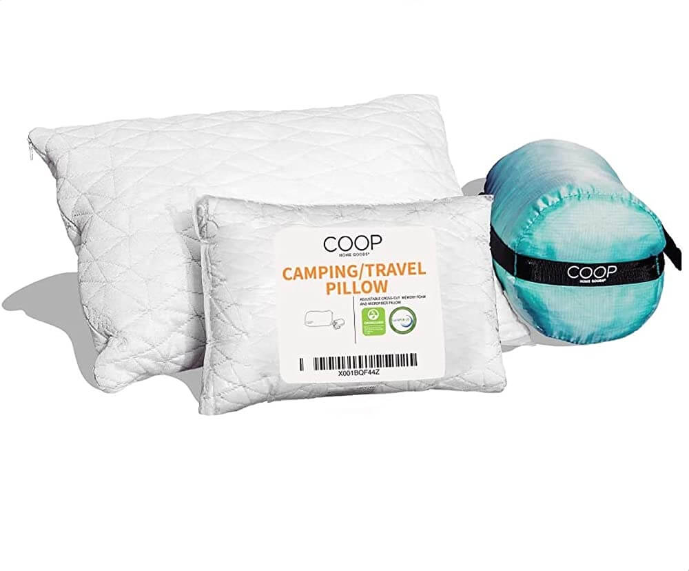 COOP Adjustable Travel Pillow - Memory Foam medium firm density Camping Pillow For Sleeping